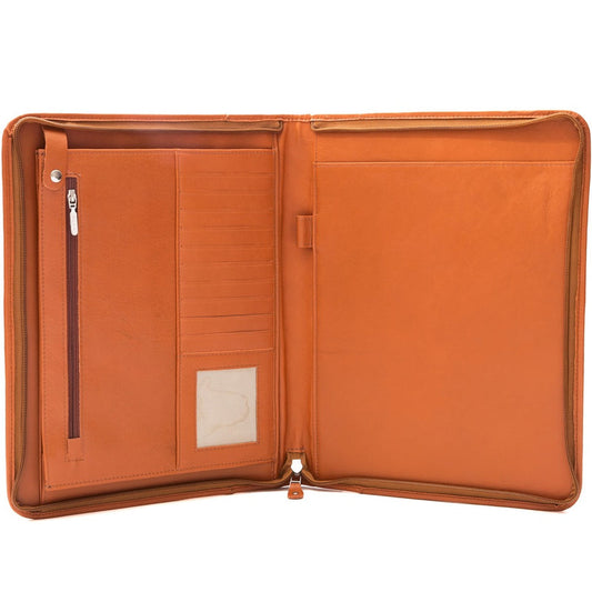 Zip-Up Leather Padfolio - Tan Verified Leather