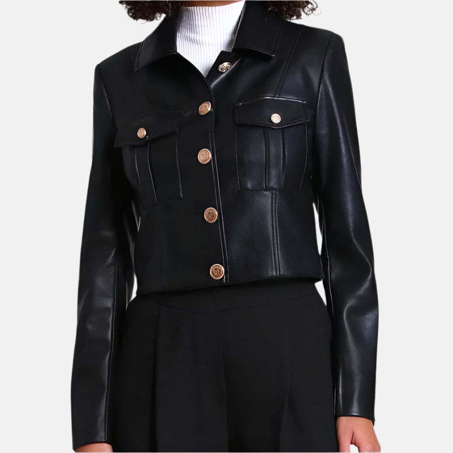 Black Leather Military Style Jacket Verified Leather