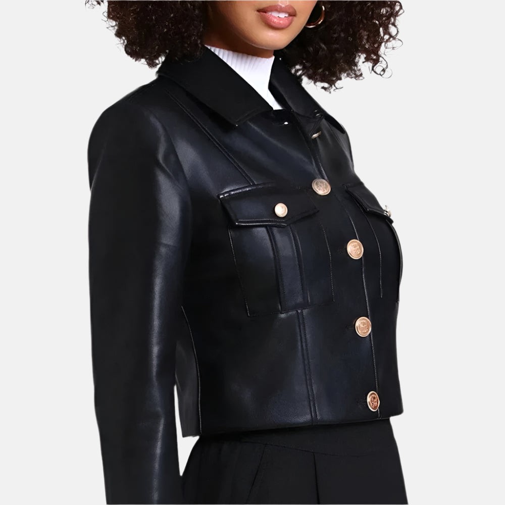 Black Leather Military Style Jacket Verified Leather