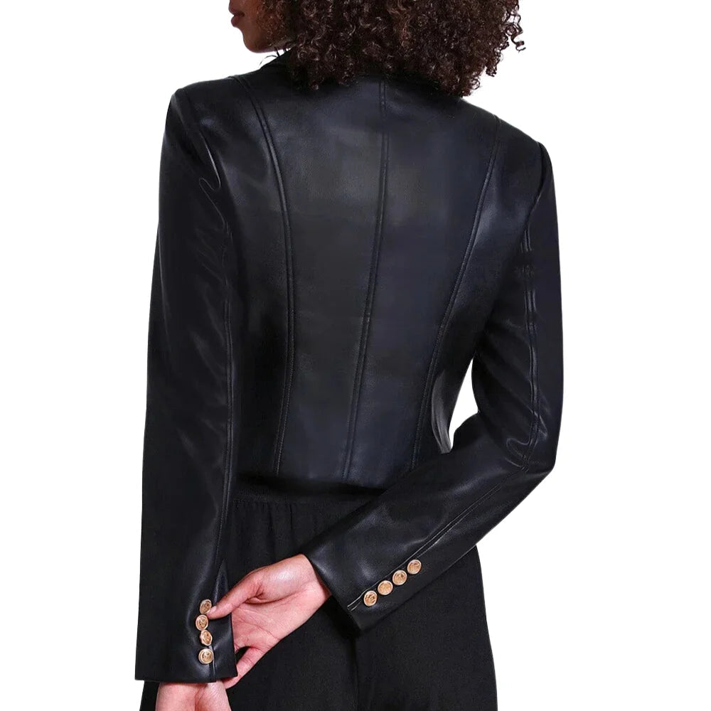 Black Leather Military Style Jacket Verified Leather
