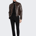 Classic Dark Brown Leather Racer Jacket