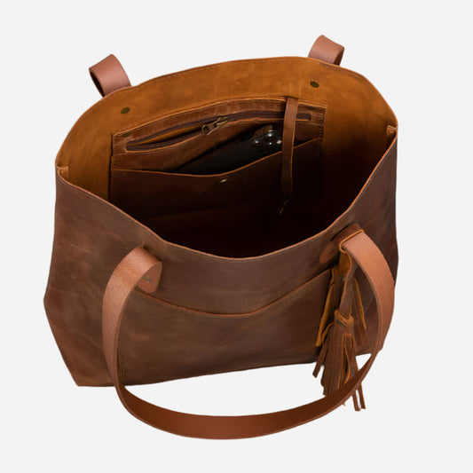 Classic Leather Tote- Saddle Brown Verified Leather