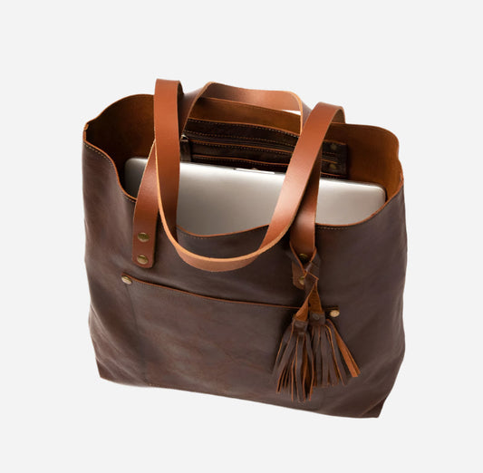 Classic Leather Tote- Coffee Brown Verified Leather