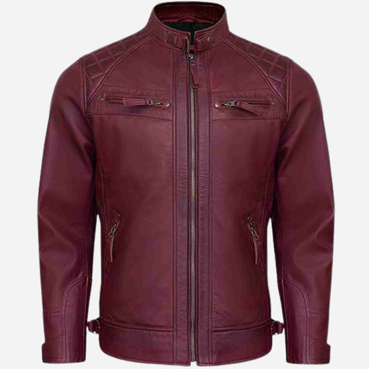 Maroon leather jacket on a white background
