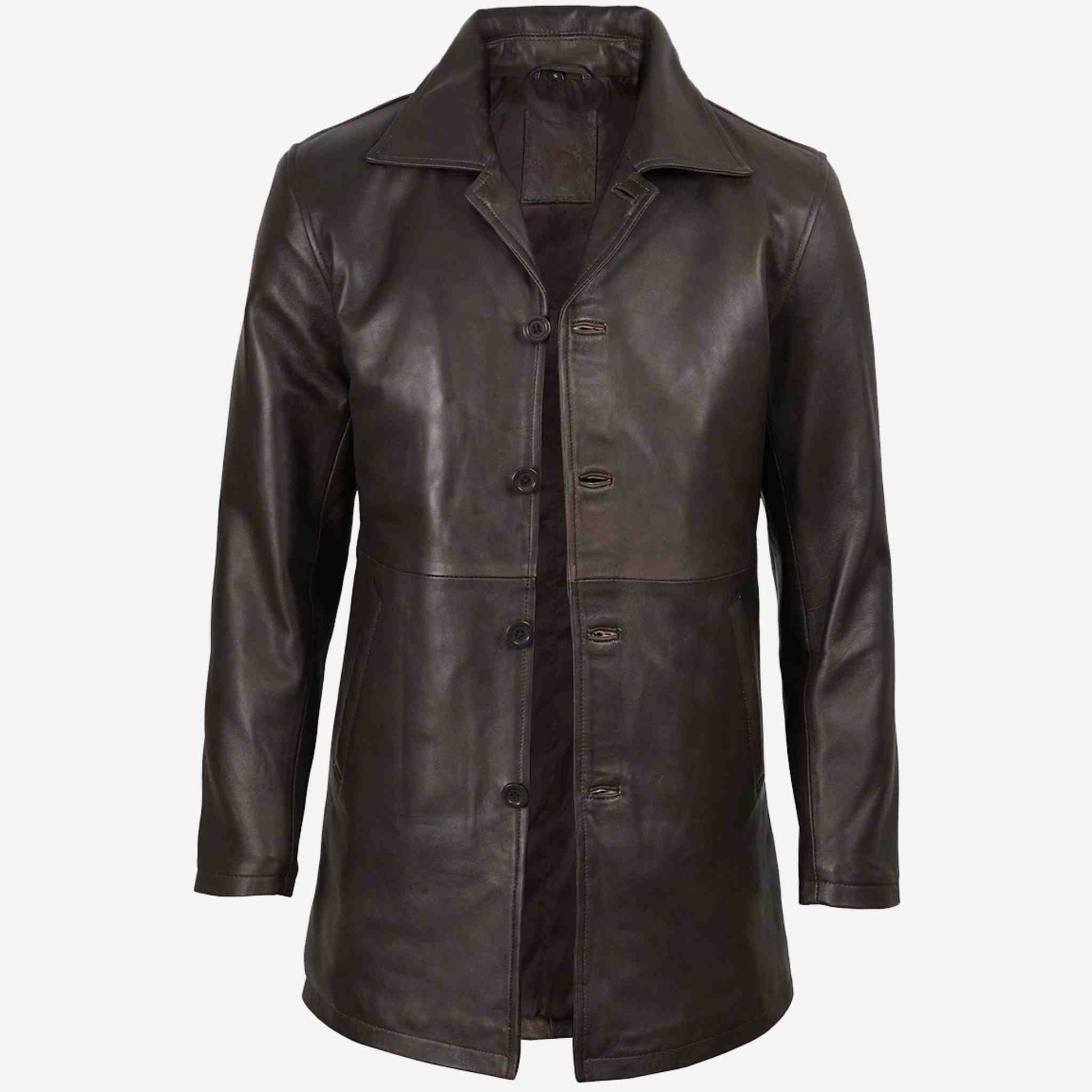 Brown leather coat on a white background
