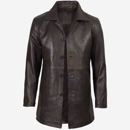 Brown leather coat on a white background