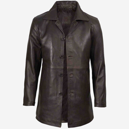 Brown leather coat on a white background