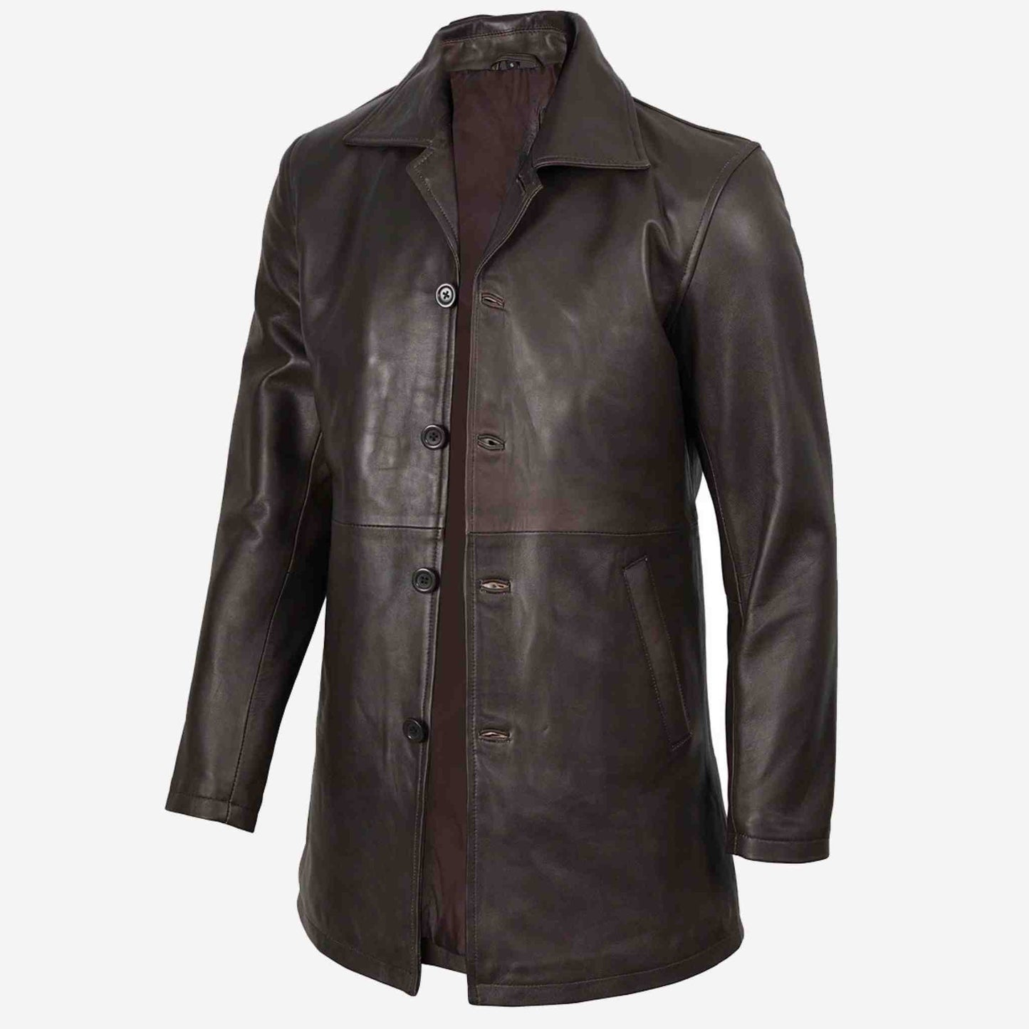 Brown leather coat on a white background