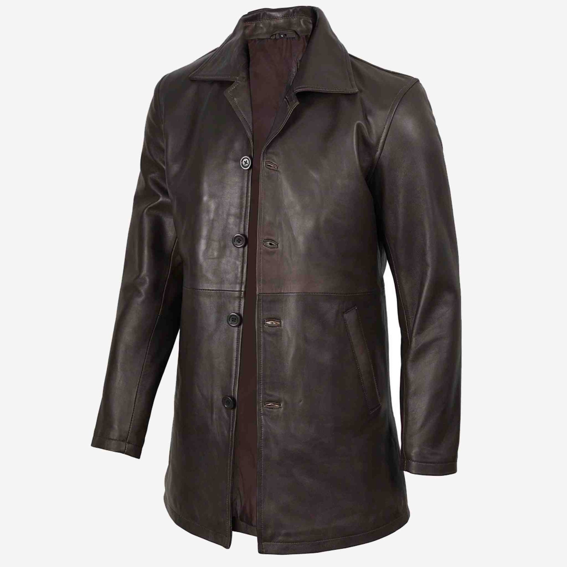 Brown leather coat on a white background
