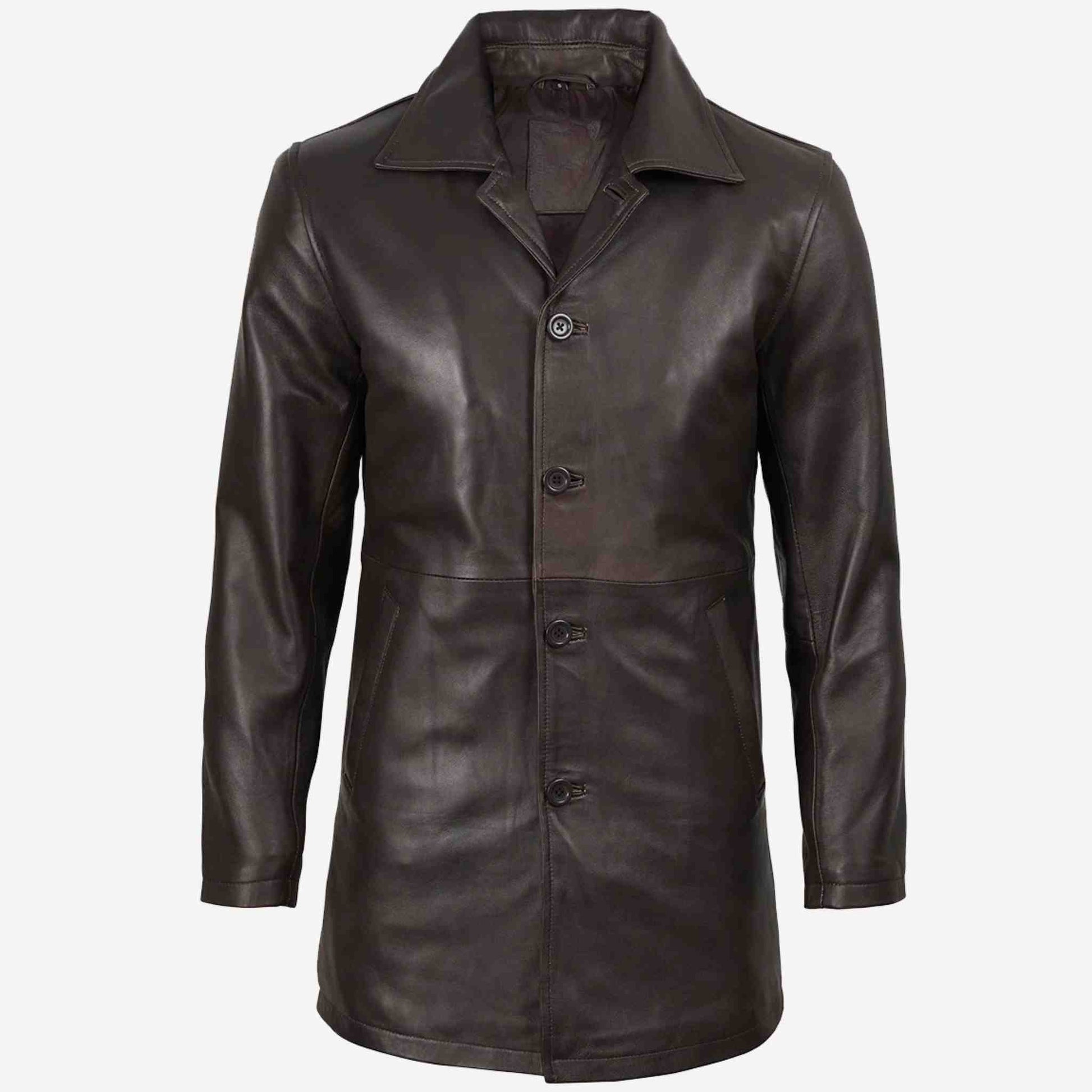 Brown leather coat on a white background