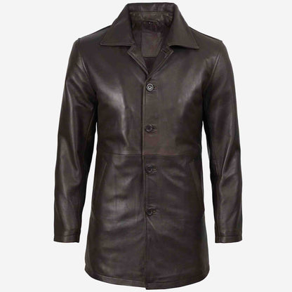 Brown leather coat on a white background