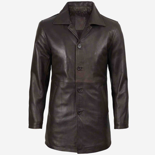 Brown leather coat on a white background