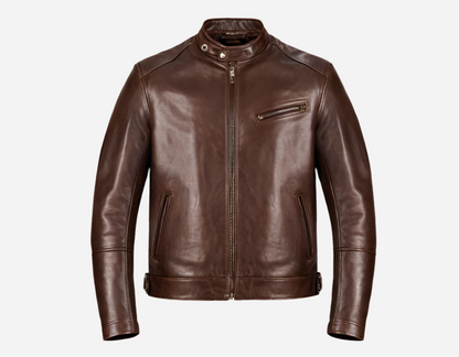 Classic Dark Brown Leather Racer Jacket Verified Leather