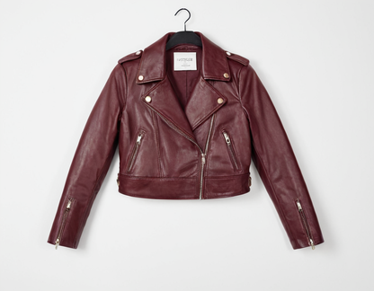Womens Maroon Real Leather Cropped Jacket Verified Leather