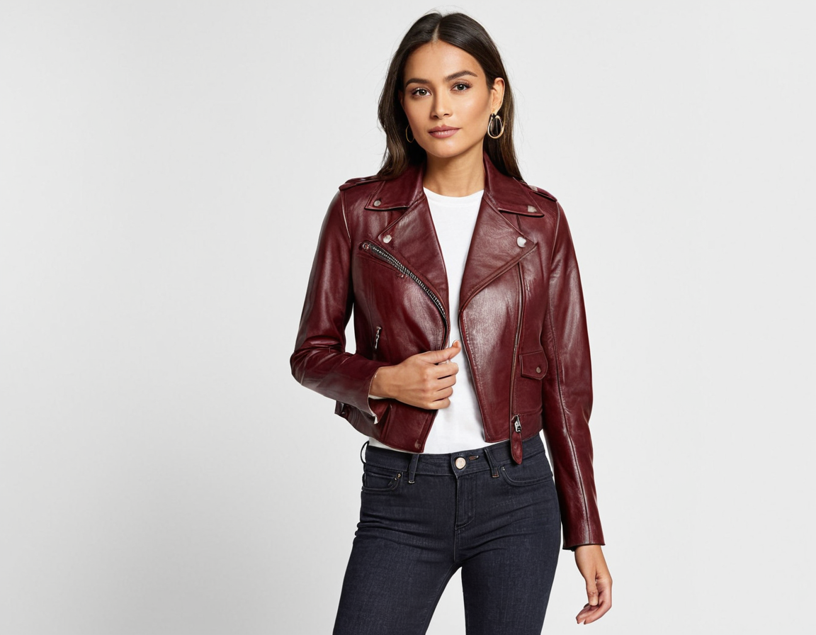 Womens Maroon Real Leather Cropped Jacket Verified Leather