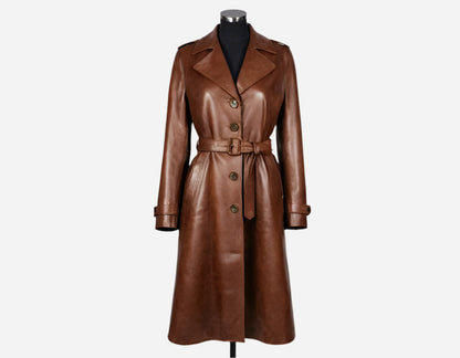 Vintage Women’s Brown Leather Long Coat Verified Leather