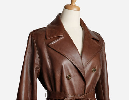 Vintage Women’s Brown Leather Long Coat Verified Leather