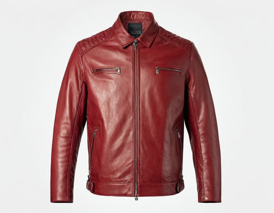 Mens Plain Red Leather Jacket