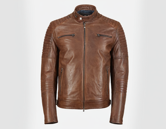 Men Brown Distressed Biker Leather Jacket