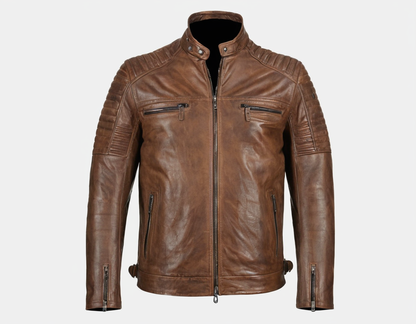Men Brown Distressed Biker Leather Jacket Verified Leather