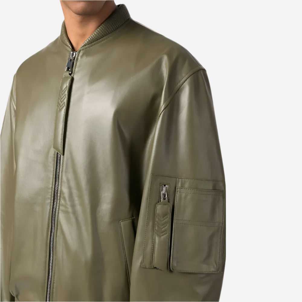 Green Mens Jacket Leather Bomber Verified Leather