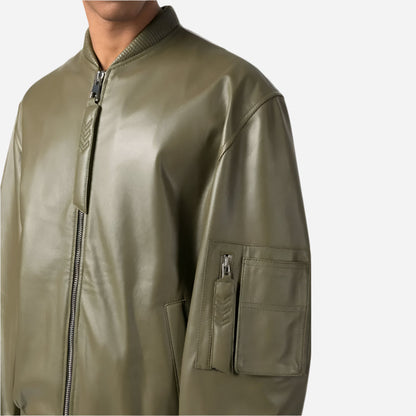 Green Mens Jacket Leather Bomber Verified Leather
