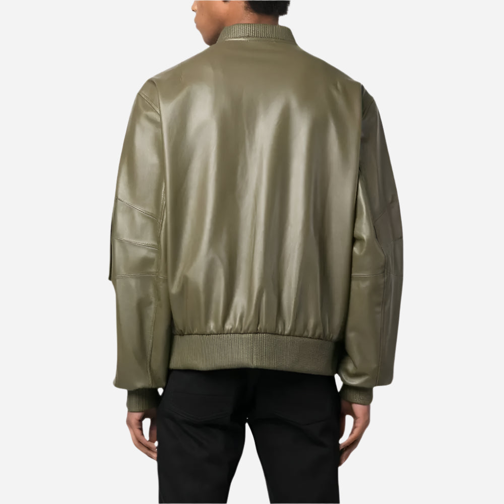 Green Mens Jacket Leather Bomber Verified Leather