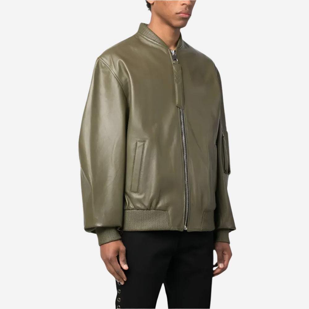Green Mens Jacket Leather Bomber Verified Leather