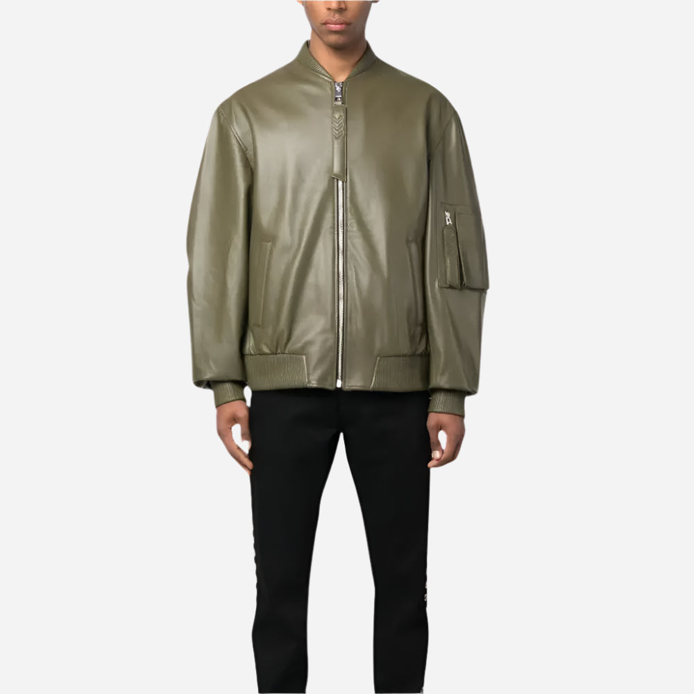 Green Mens Jacket Leather Bomber Verified Leather