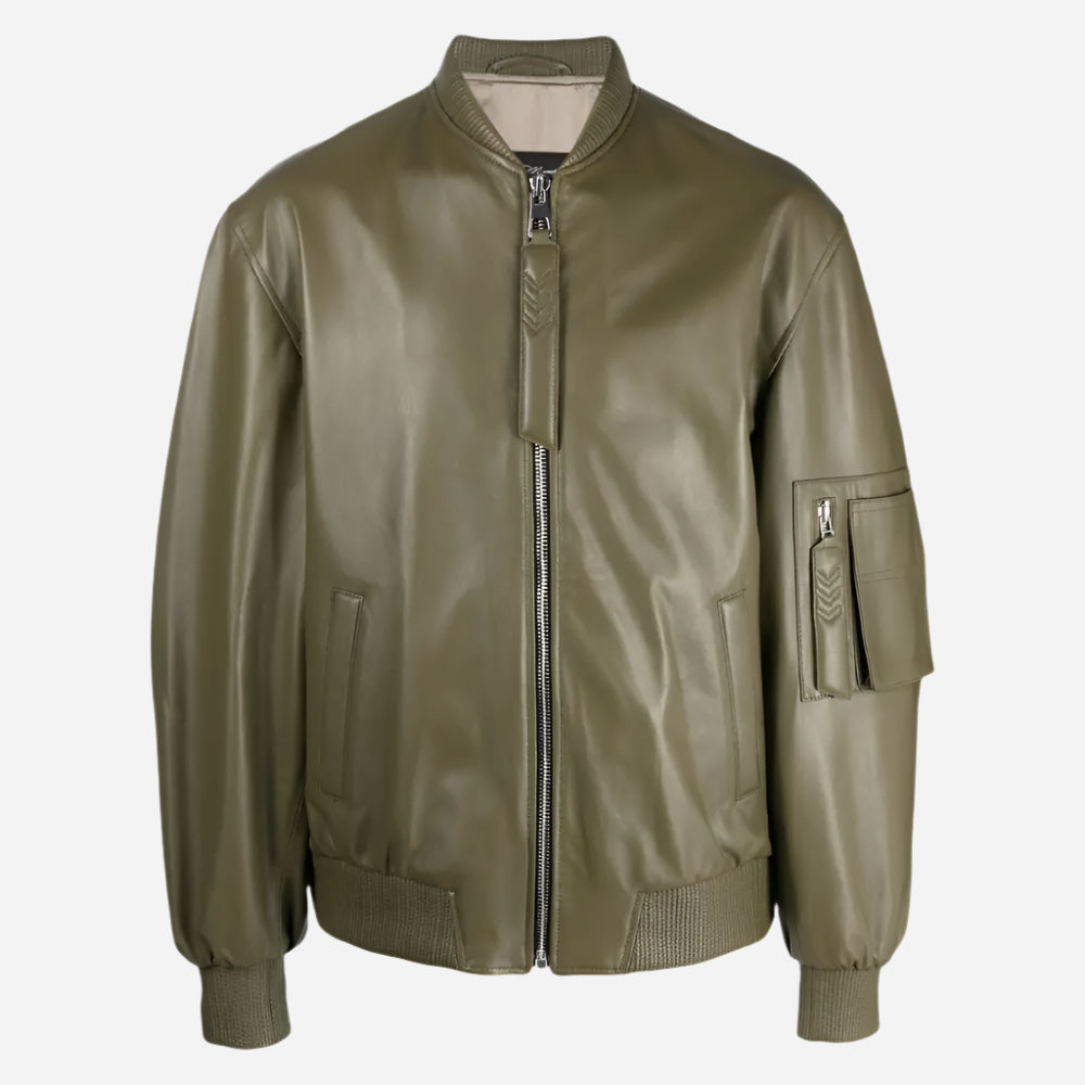 Green Mens Jacket Leather Bomber Verified Leather