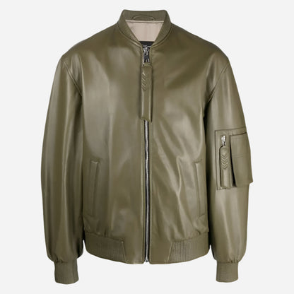 Green Mens Jacket Leather Bomber Verified Leather