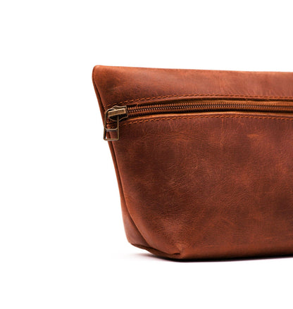 Leather Makeup Bag - Saddle Brown