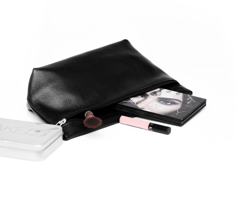 Leather Makeup Bag - Saddle Brown