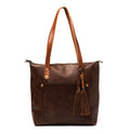 Leather Tote with Zipper- Saddle Brown