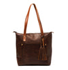 Leather Tote with Zipper- Coffee Brown