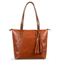 Leather Tote with Zipper- Saddle Brown