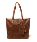 Leather Tote with Zipper- Saddle Brown