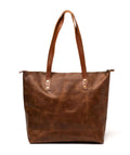 Leather Tote with Zipper- Hazelnut Brown