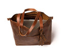 Leather Tote with Zipper- Saddle Brown