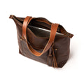 Leather Tote with Zipper- Hazelnut Brown