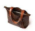 Leather Tote with Zipper- Saddle Brown