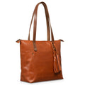 Leather Tote with Zipper- Hazelnut Brown