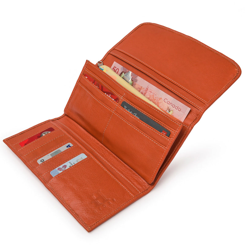 Leather Trifold Wallet - Orange Verified Leather