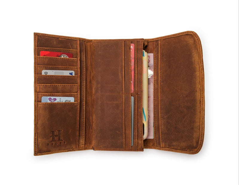 Leather Trifold Wallet - Orange Verified Leather