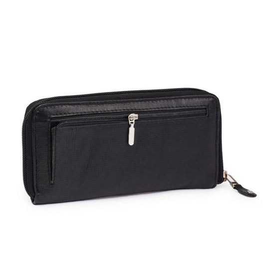 Leather Zip Around Wallet - Black Verified Leather