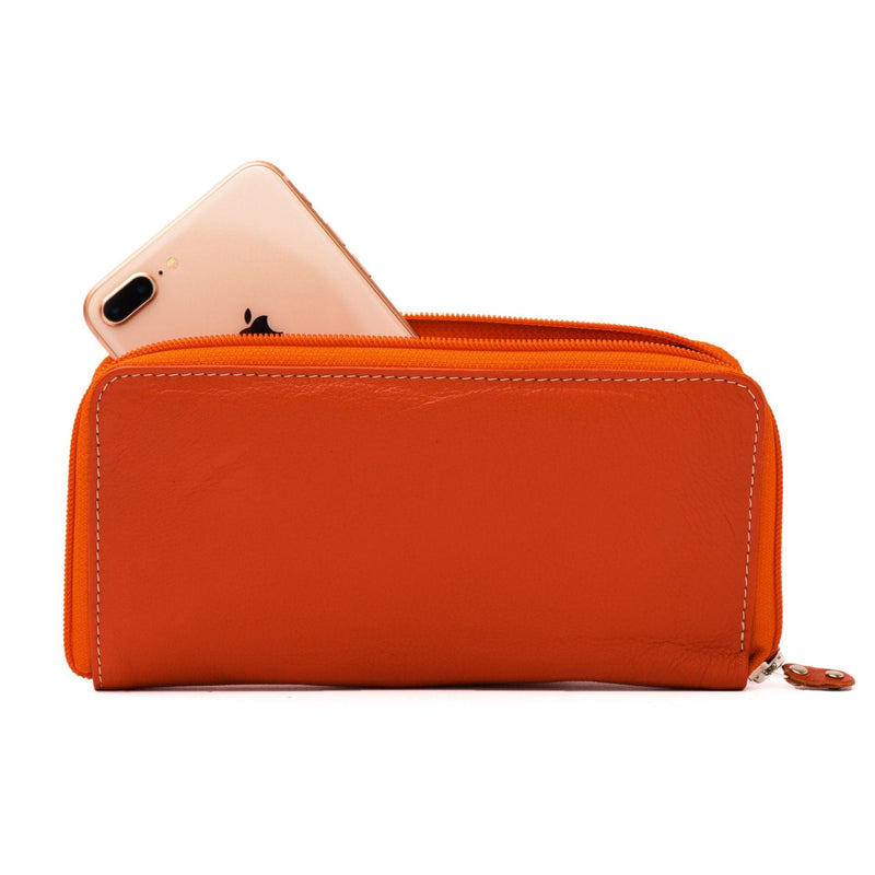 Leather Zip Around Wallet - Red Verified Leather