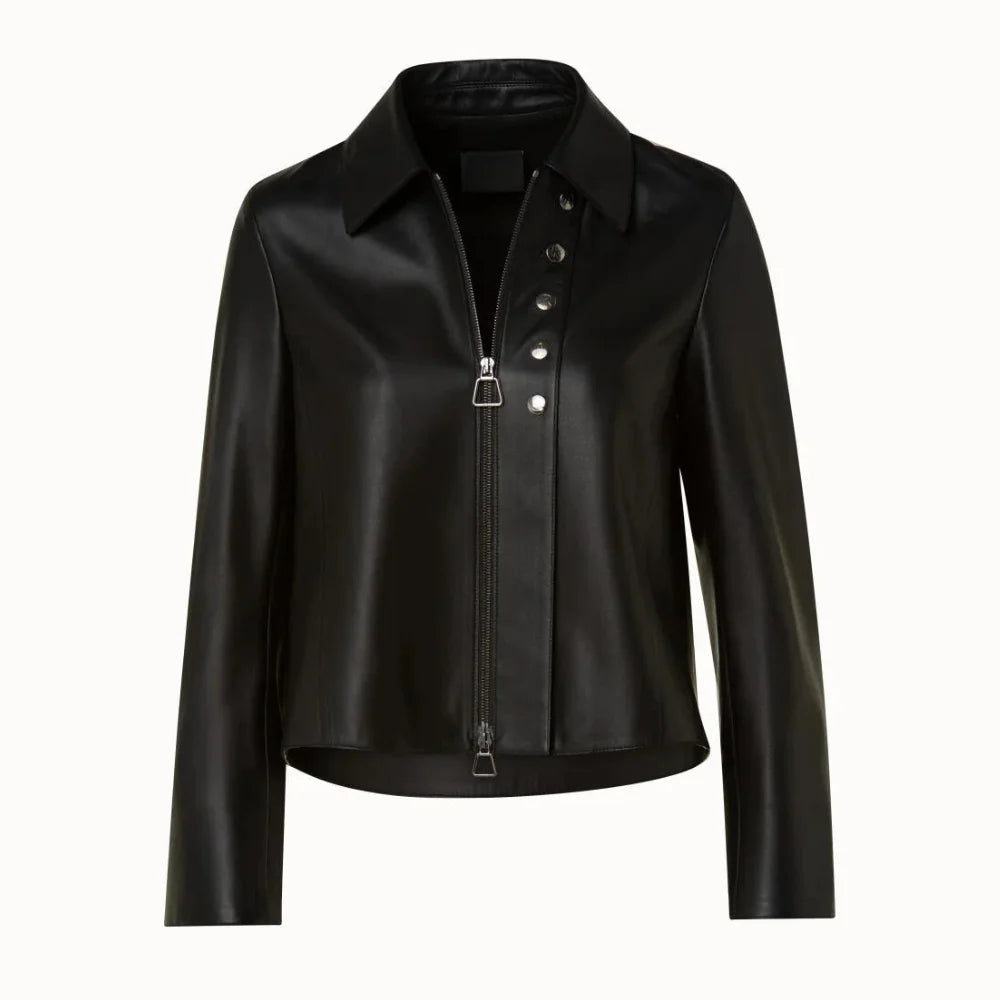Luke Black Lambskin Leather Biker Jacket Women Verified Leather