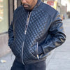 Men Quilted Casual Varsity Black Bomber Leather Jacket