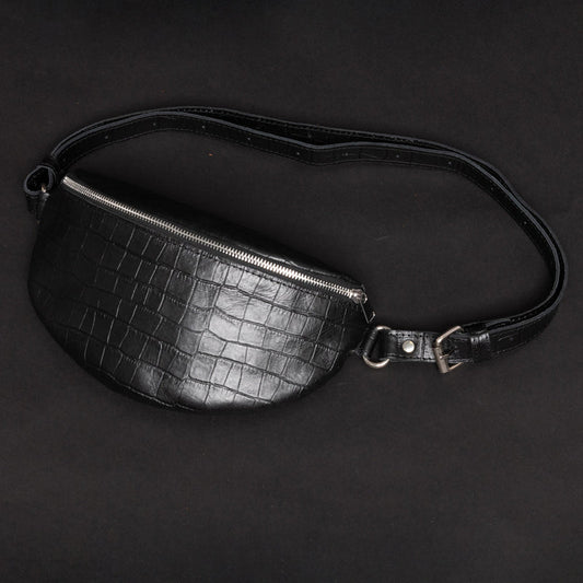 Nexus Leather Belt Bag-Croco Black Verified Leather