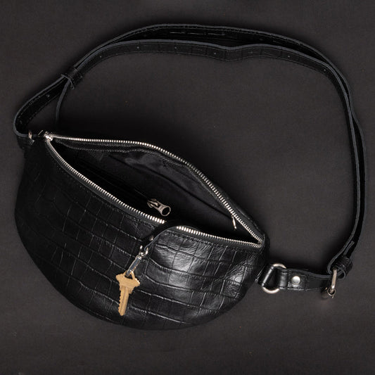 Nexus Leather Belt Bag-Croco Black Verified Leather